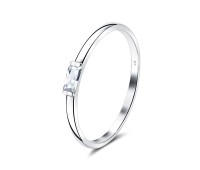 Plain Shaped Little Crystal Silver Ring NSR-4083